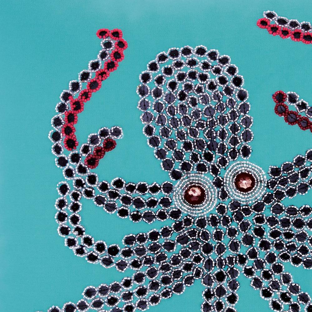 Mina Victory Beaded Octopus Turquoise And Coral Animal Print