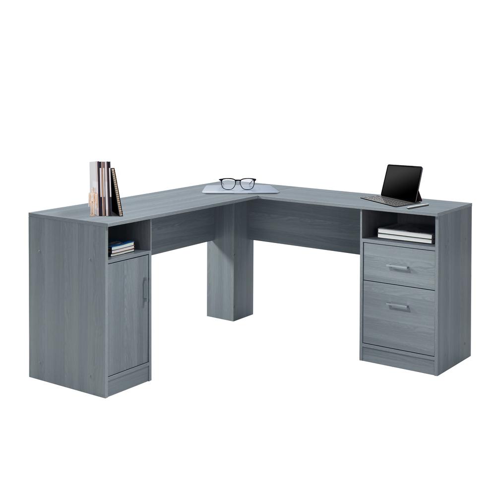 TECHNI MOBILI 60 in. LShaped Gray 2 Drawer Computer Desk with BuiltIn