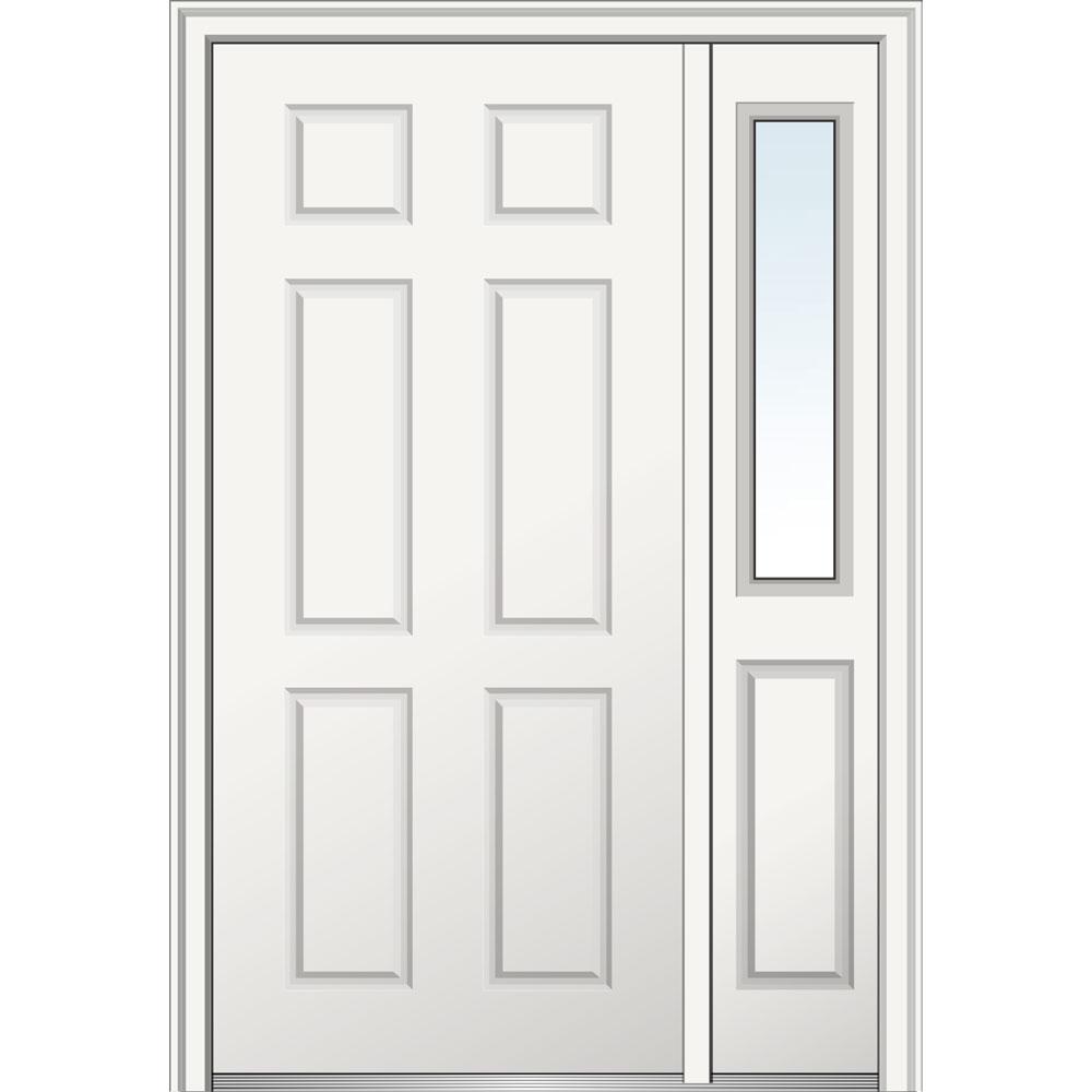 Mmi Door 50 In X 80 6 Panel Right Hand Classic Primed Fiberglass Smooth Prehung Front With One Sidelite