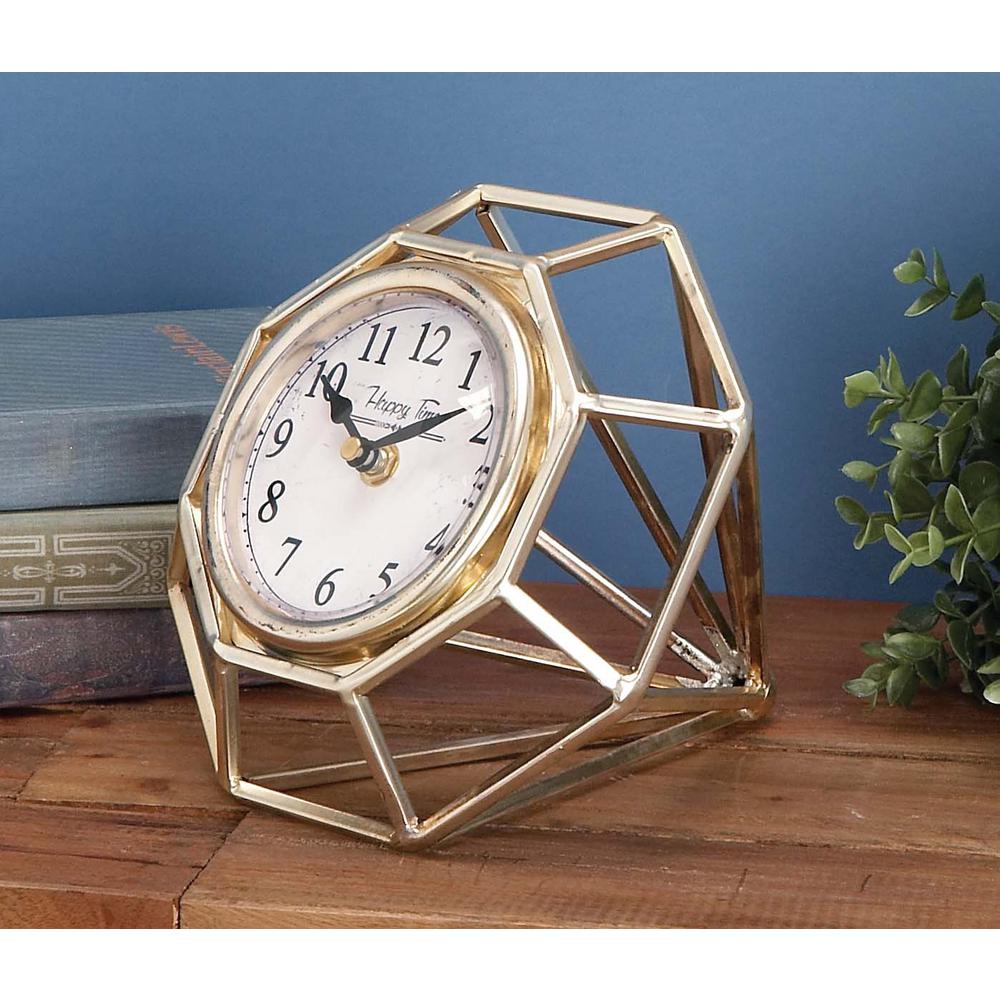 Geodesic Diamond 8 in. x 7 in. Table Clock in Polished Iron54727 The Home Depot
