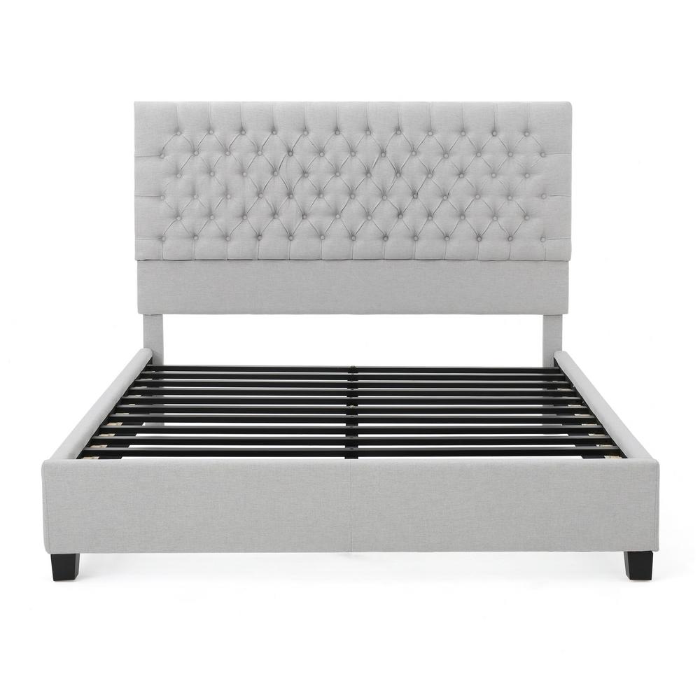 Noble House Light Gray Upholstered Fabric Queen Bed Set12334 The