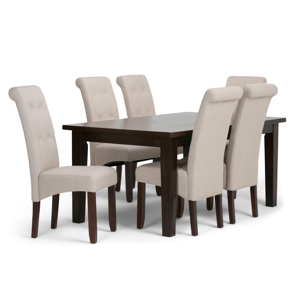 Simpli Home Cosmopolitan 7 Piece Dining Set With 6 Upholstered Simpli Home Cosmopolitan 7 Piece Dining Set With 6 Upholstered Chairs In Natural Linen Look Fabric And 66 Wide Table Axcds7 Cos Nl The