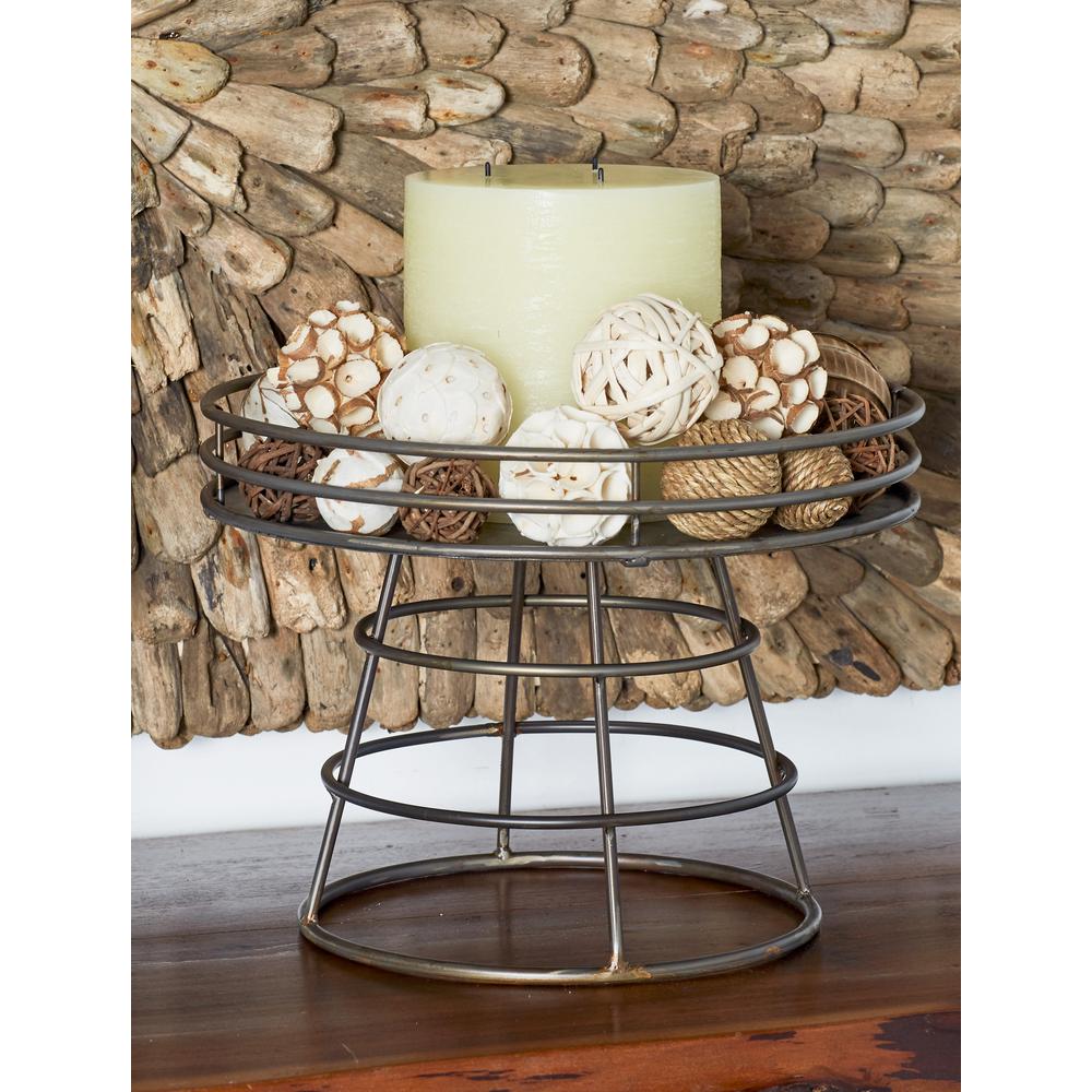 Litton Lane 24 in. 2Tiered Round Whitewashed and Rust Brown Iron Tray