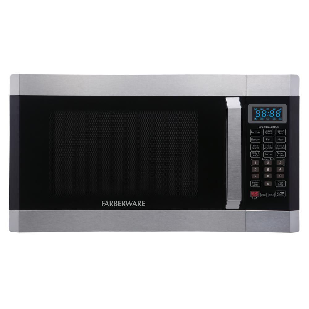 Farberware 1 6 Cu Ft 1100 Watt Countertop Microwave Oven With Smart Sensor In Stainless Steel Platinum Farberware 1 6 Cu Ft 1100 Watt Countertop Microwave Oven With Smart Sensor In Stainless Steel Platinum