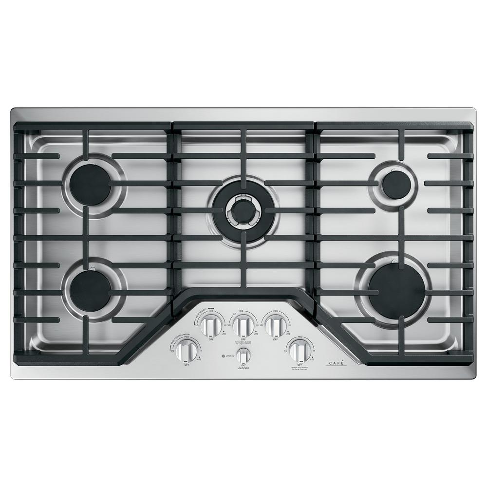 Cafe 36 In Gas Cooktop In Stainless Steel And Brushed Stainless