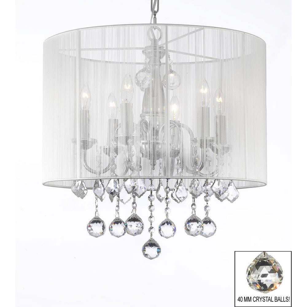 Empress Crystal 6 Light Chrome Chandelier With White Shade And Faceted