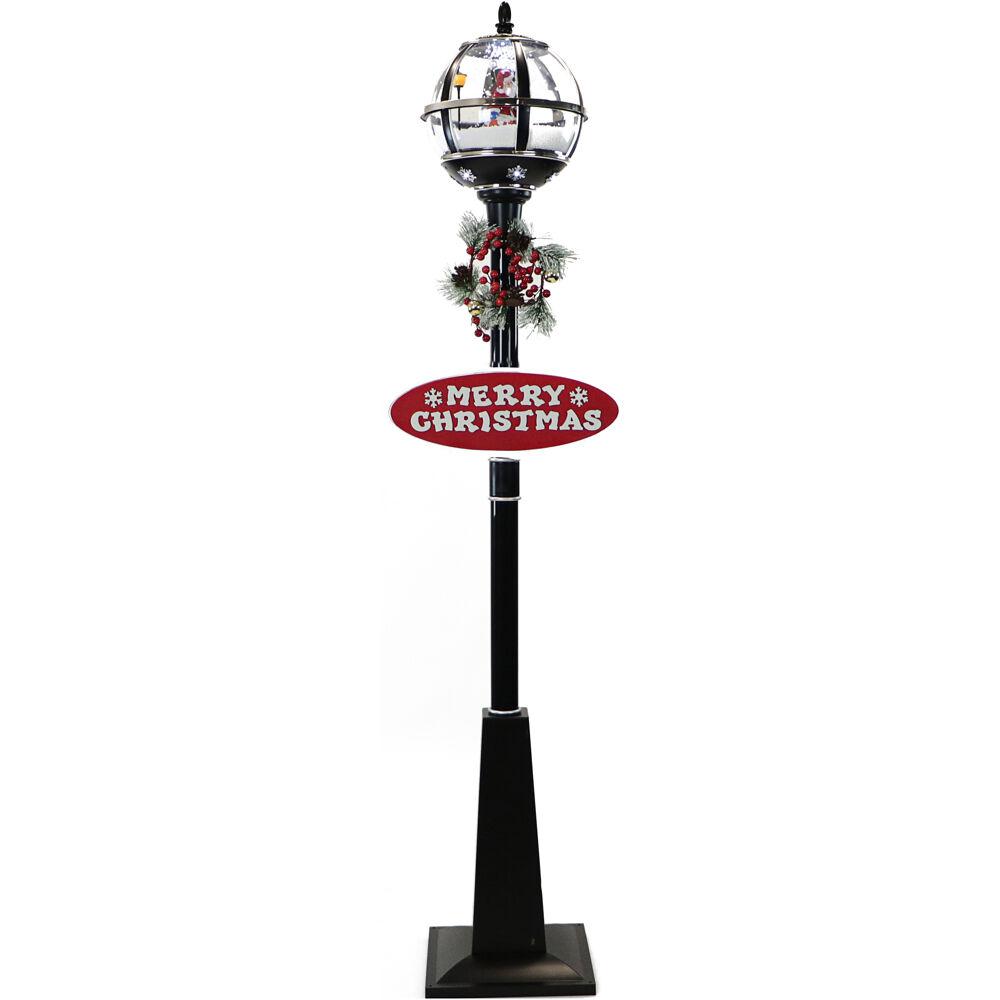 Fraser Hill Farm 69 In Christmas Snow Globe Lamp Post In Black