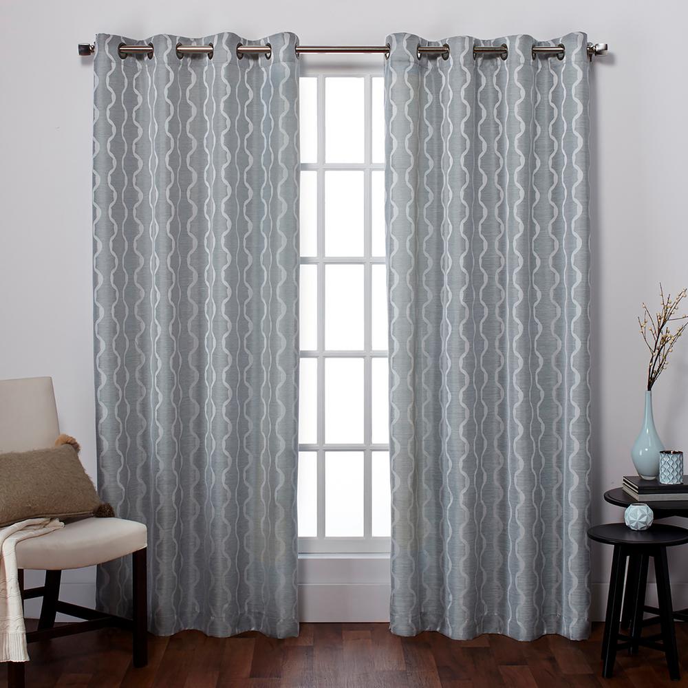 Baroque Ice Blue Textured Linen Look Jacquard Grommet Top Window ...