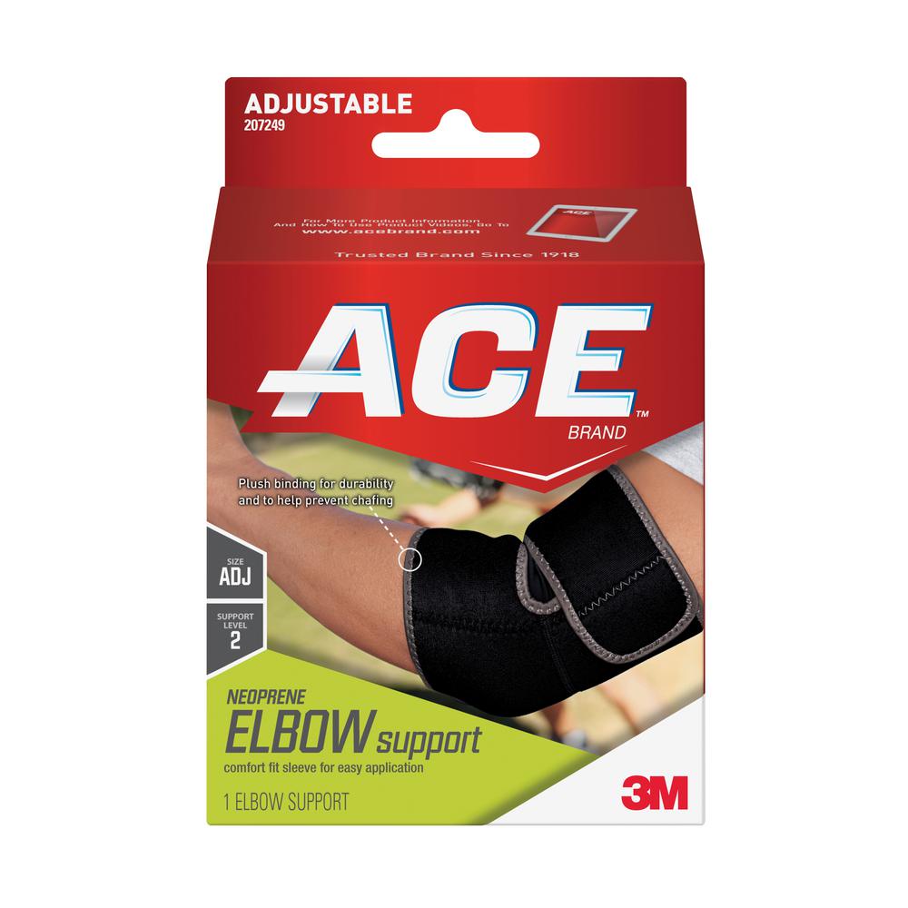 Ace 1 Size Adjustable Neoprene Elbow Support Brace In Black 207249