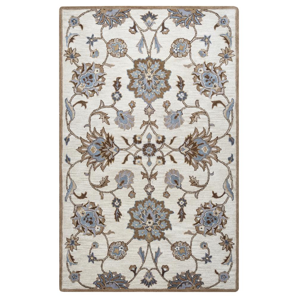 Rizzy Home Valintino Taupe Floral Oriental Hand Tufted Wool 5 ft. x 8