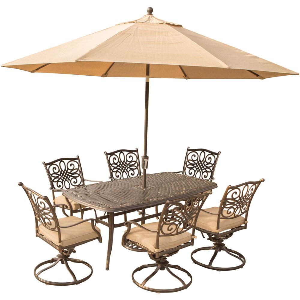 Hanover 7-Piece Outdoor Dining Set with Rectangular Cast Table and Swivels with... by Hanover