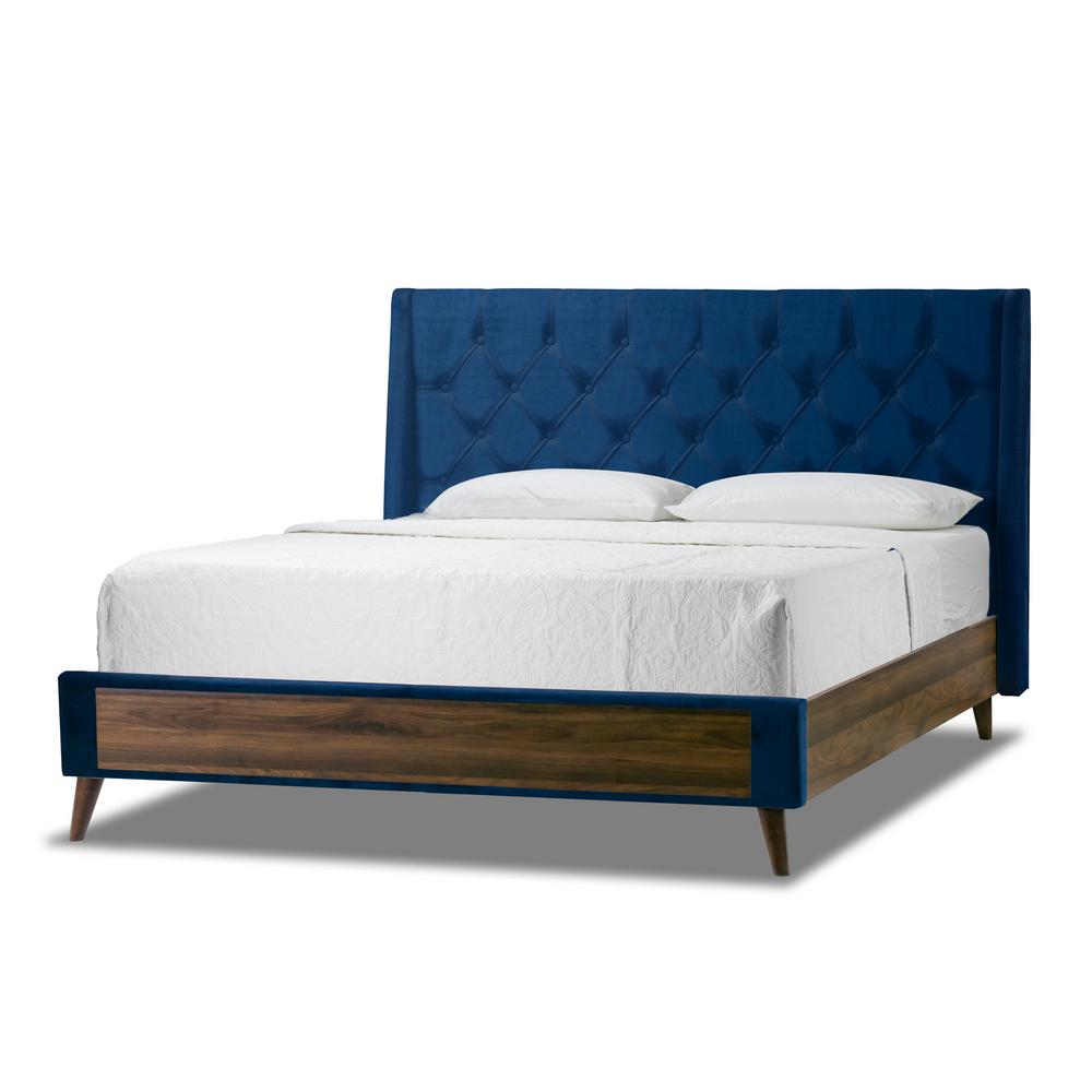 Glamour Home Arnia Navy Blue Queen Bed Captain's Bed with 2Storage