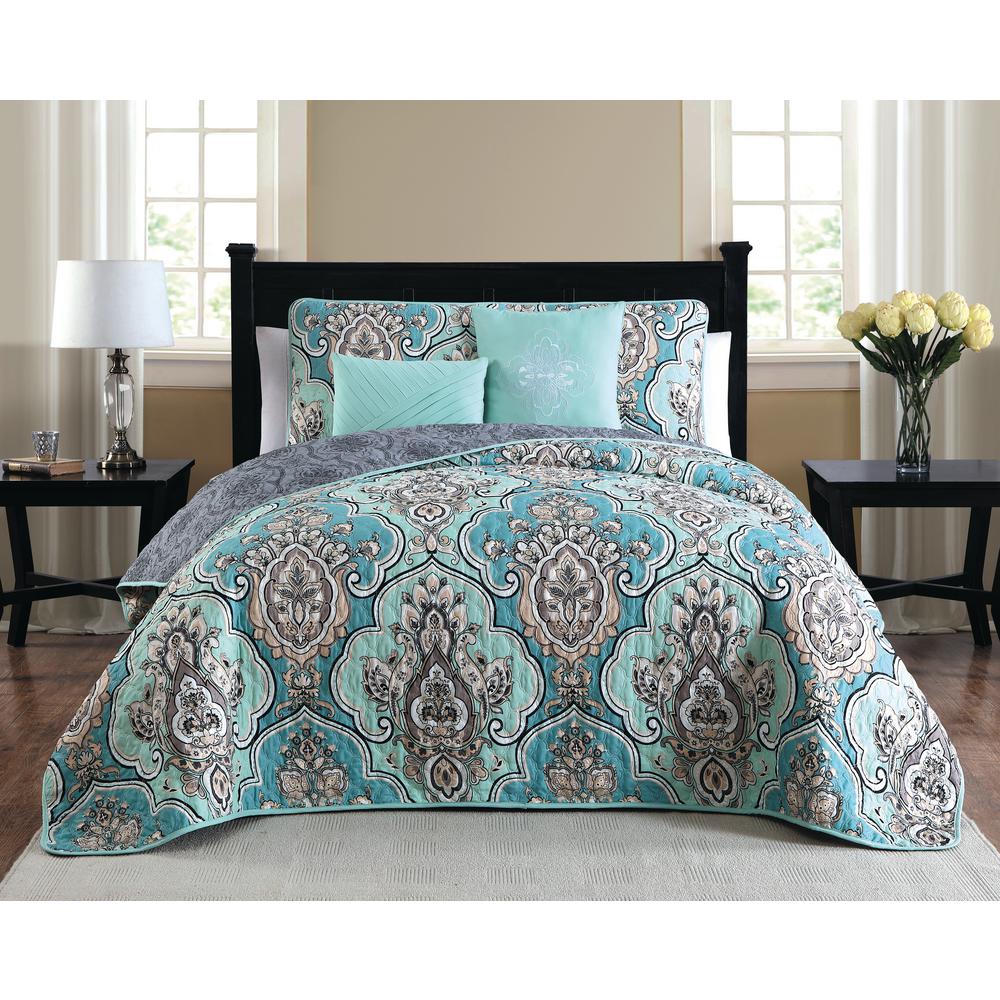 Avondale Manor Odette 5 Piece Teal Queen Quilt Set Ode5qtquenghtl The