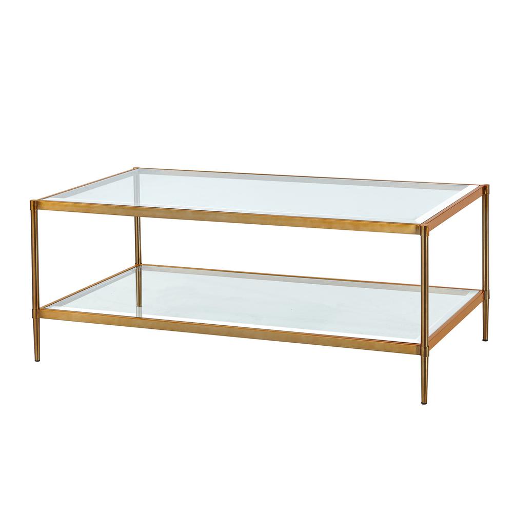 Boyel Living 43 In Clear Gold Large Rectangle Glass Coffee Table With Storage Shelf Ct 1353b The Home Depot