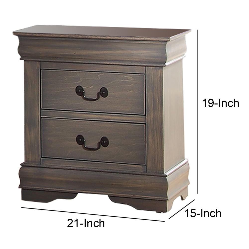 Benjara Brown 2 Drawer Wooden Nightstand With Antique Metal Handles 21 In L X 15 In W X 19 In H Bm154523 The Home Depot