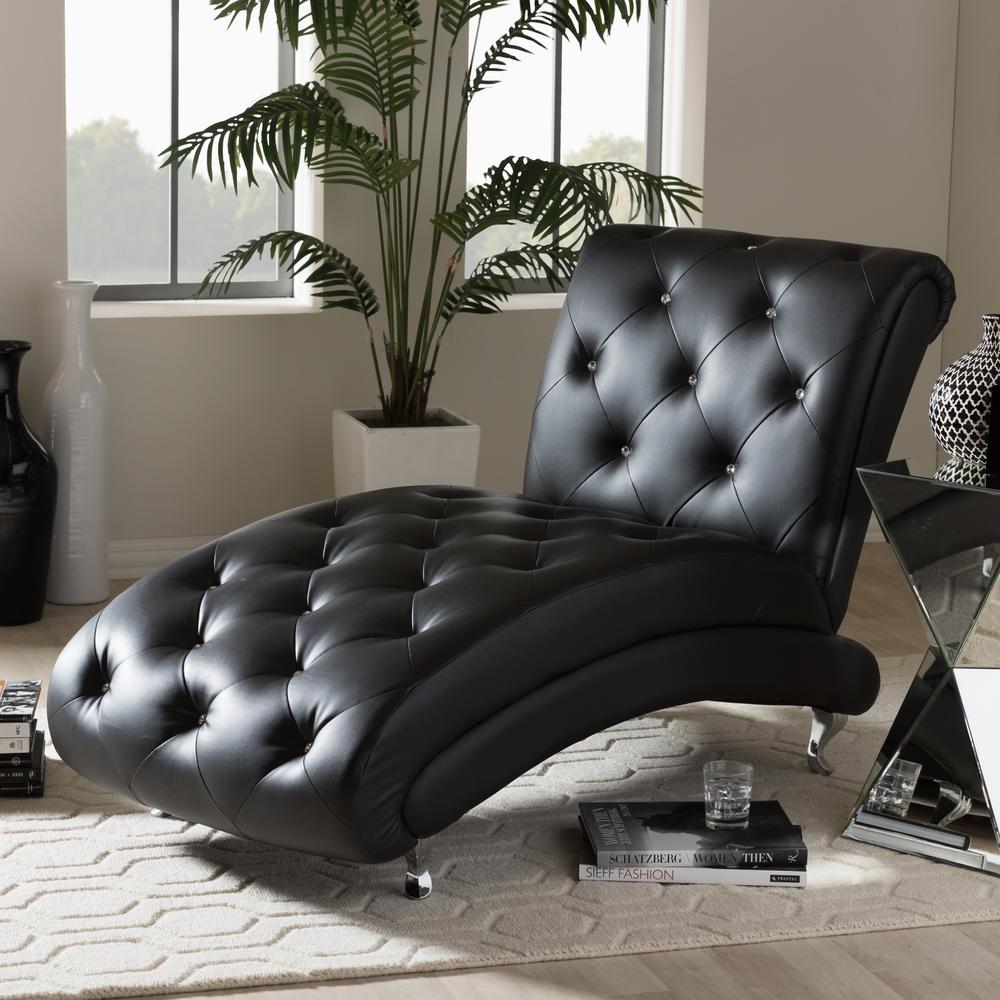 Baxton Studio Pease Glam Black Faux Leather Upholstered Chaise28862