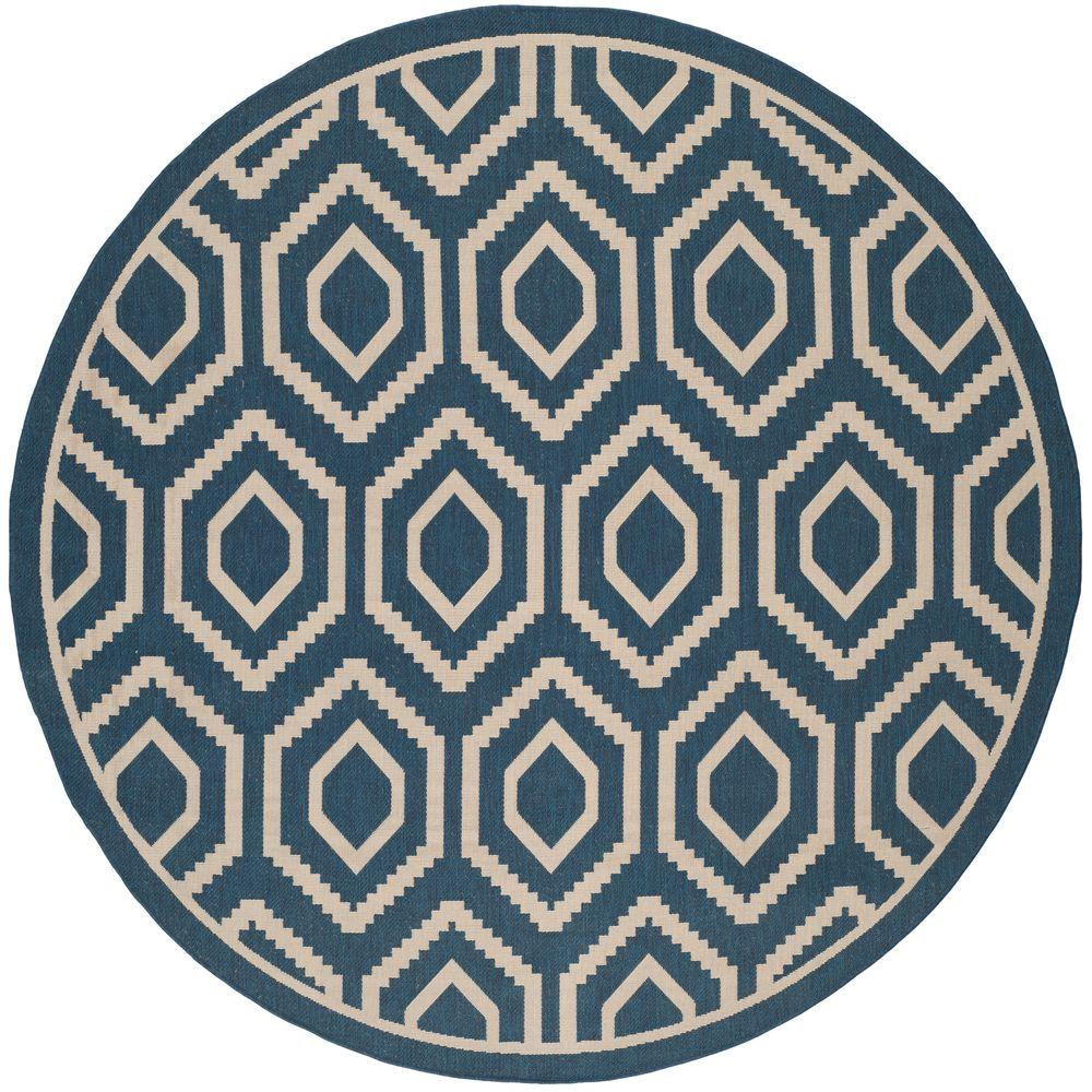 Safavieh Courtyard Navy/Beige 8 ft. x 8 ft. Indoor/Outdoor Round Area