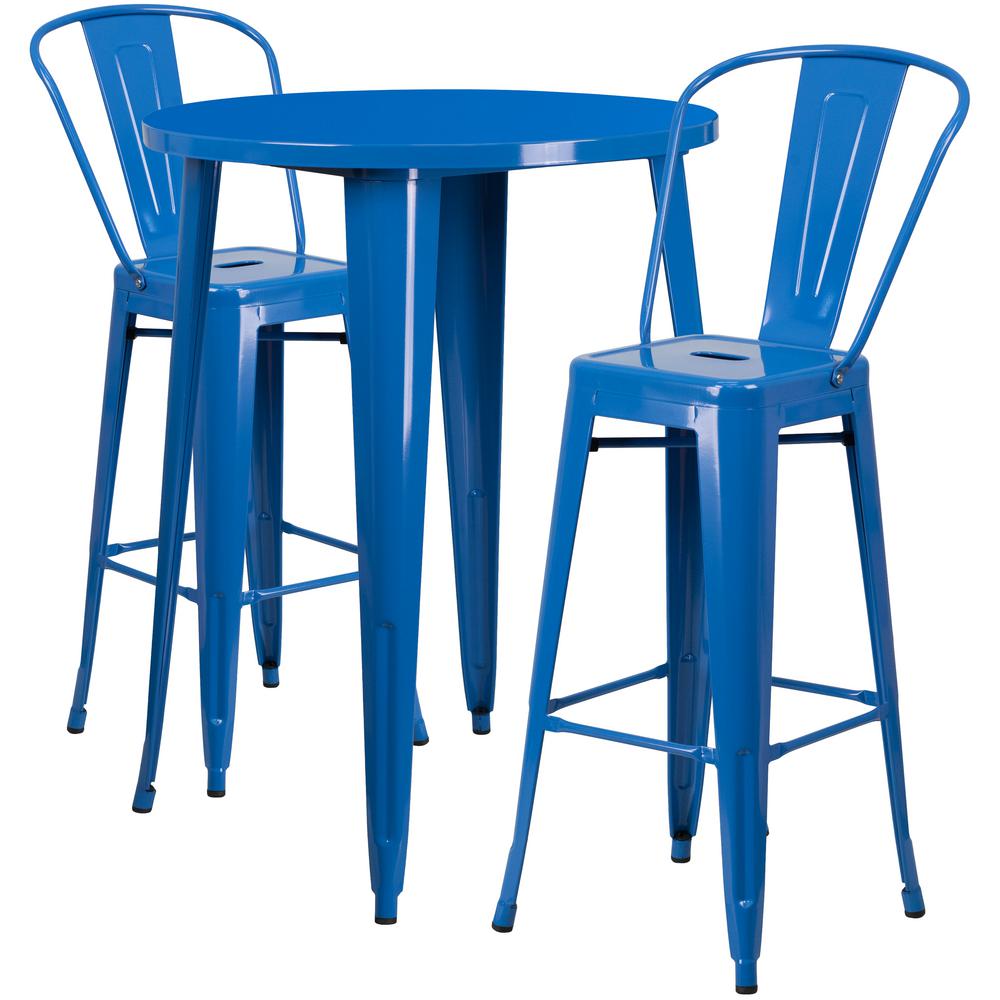 Flash Furniture Blue 3 Piece Metal Round Outdoor Bar Height Bistro Flash Furniture Blue 3 Piece Metal Round Outdoor Bar Height Bistro Set