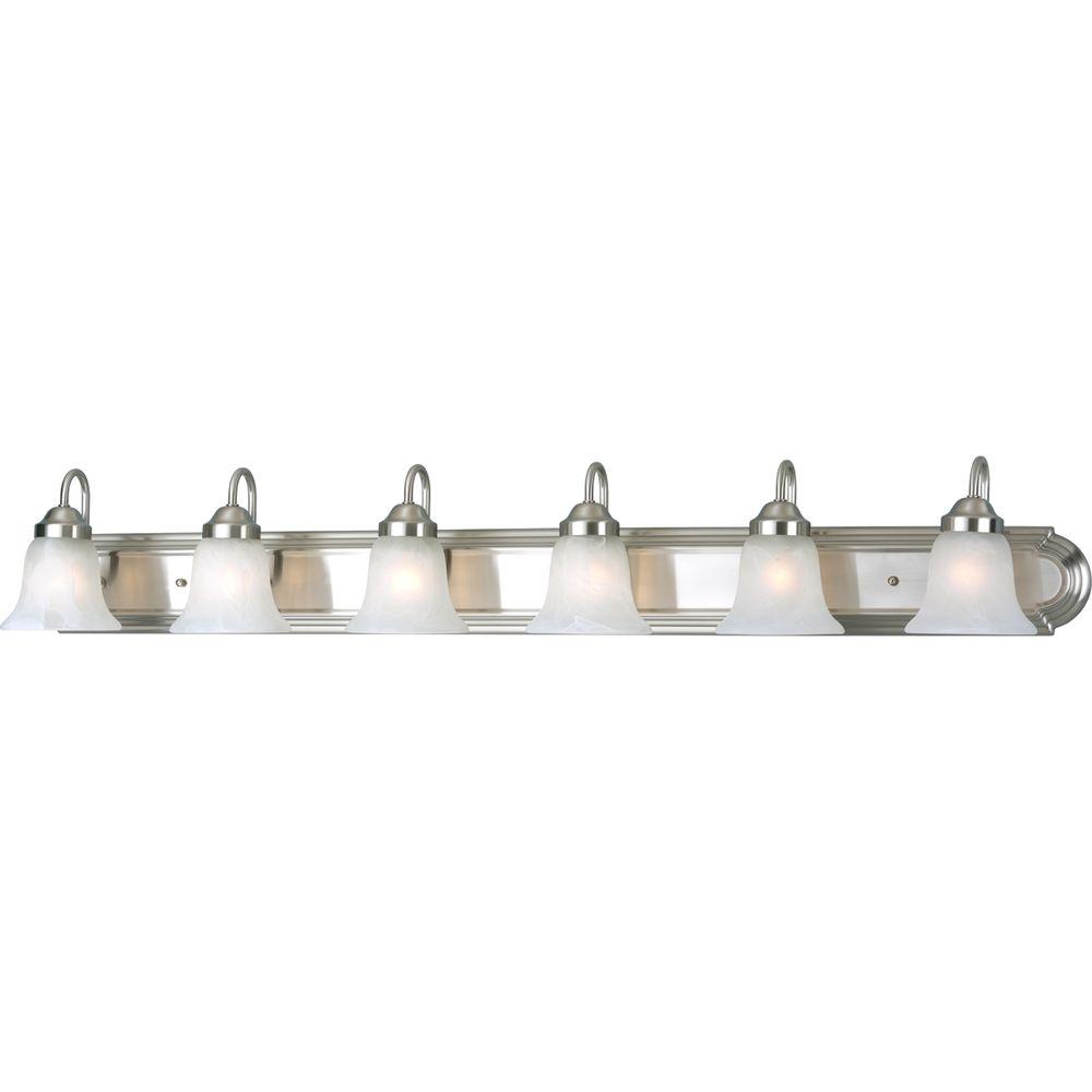 Progress Lighting 48 In 6 Light Brushed Nickel Bathroom Vanity Light With Glass Shades P3056 09 The Home Depot