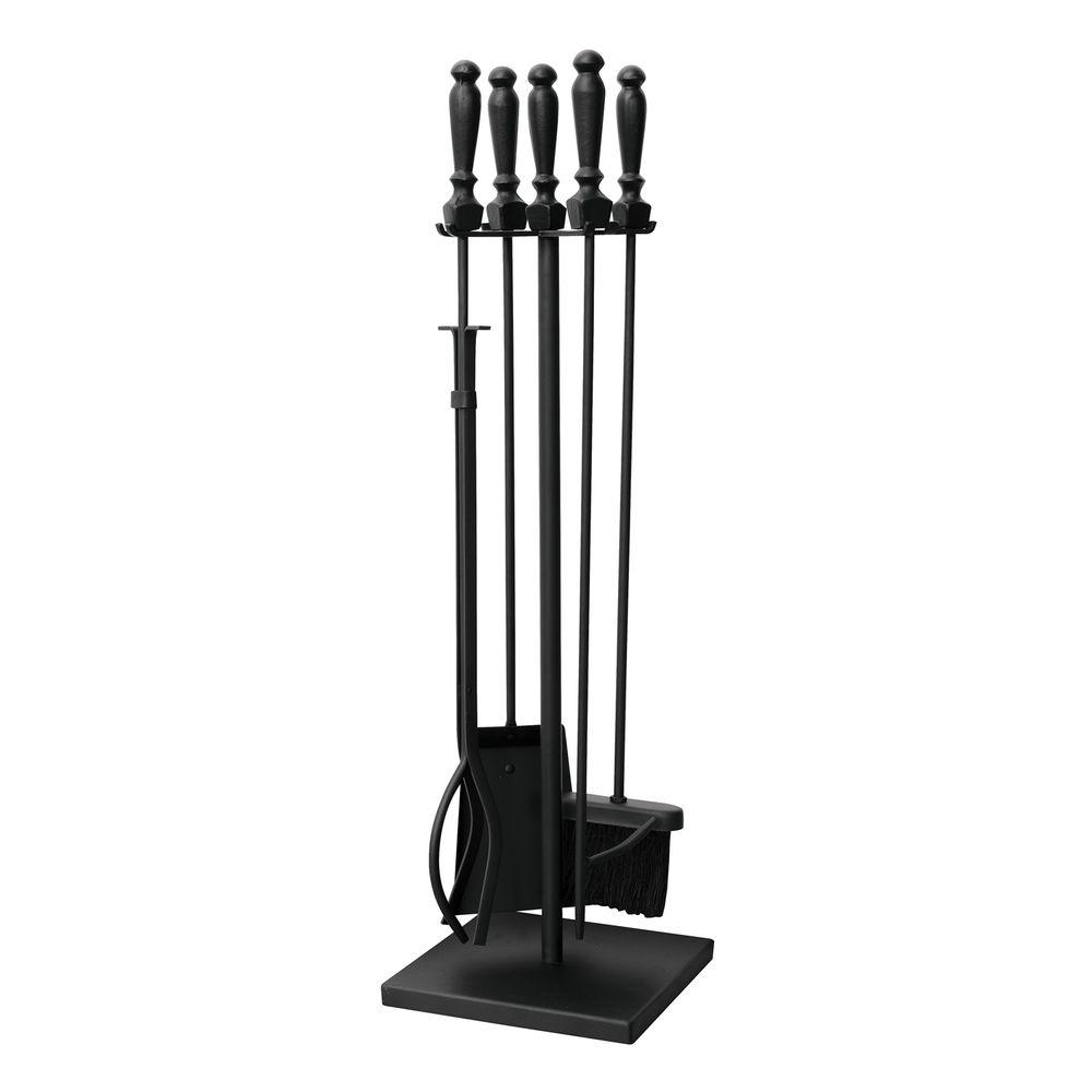 Uniflame Black 5 Piece Fireplace Tool Set With Ball Handles And