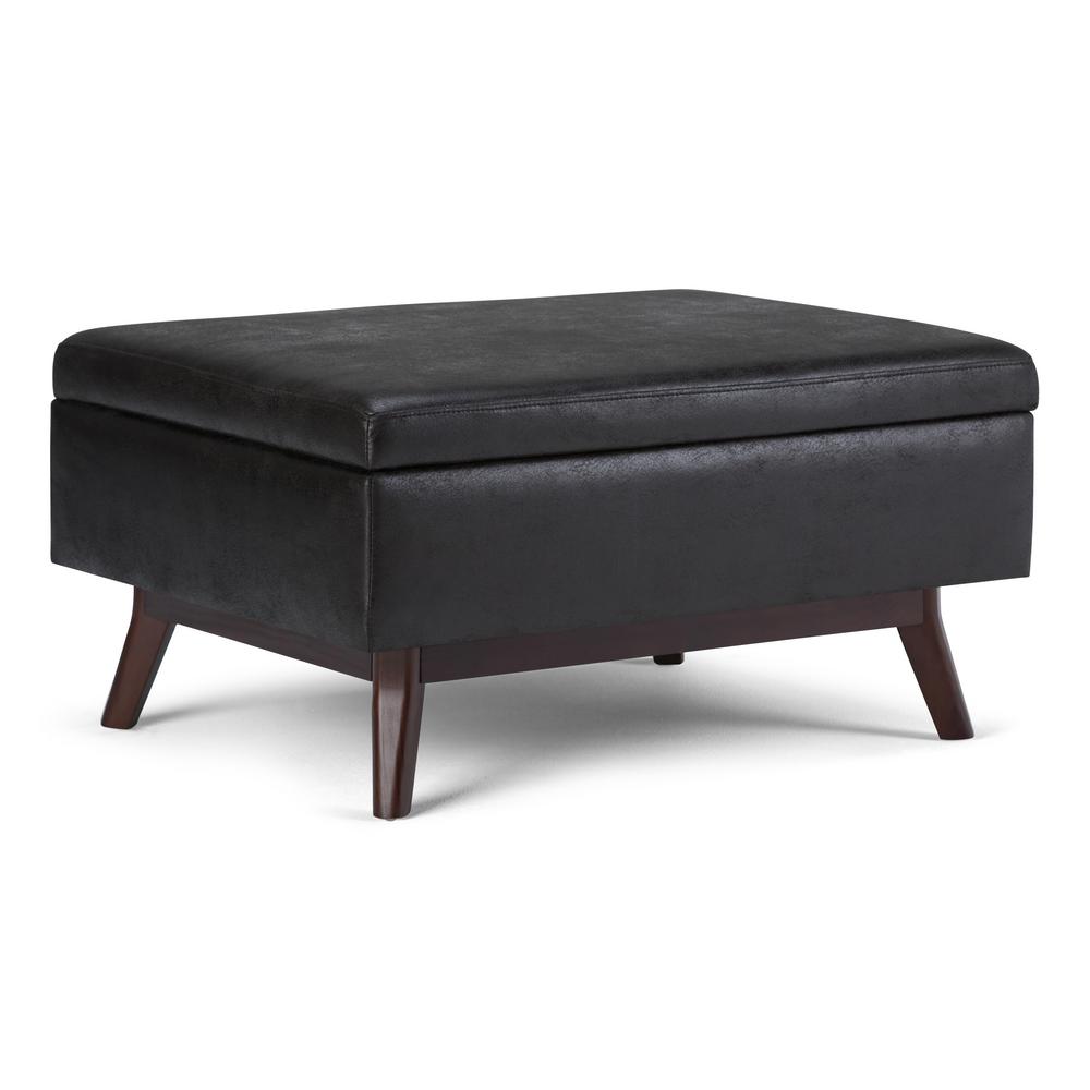 Simpli Home Owen Distressed Black Air Leather Coffee Table Storage OttomanAXCOT267LDBL  The 