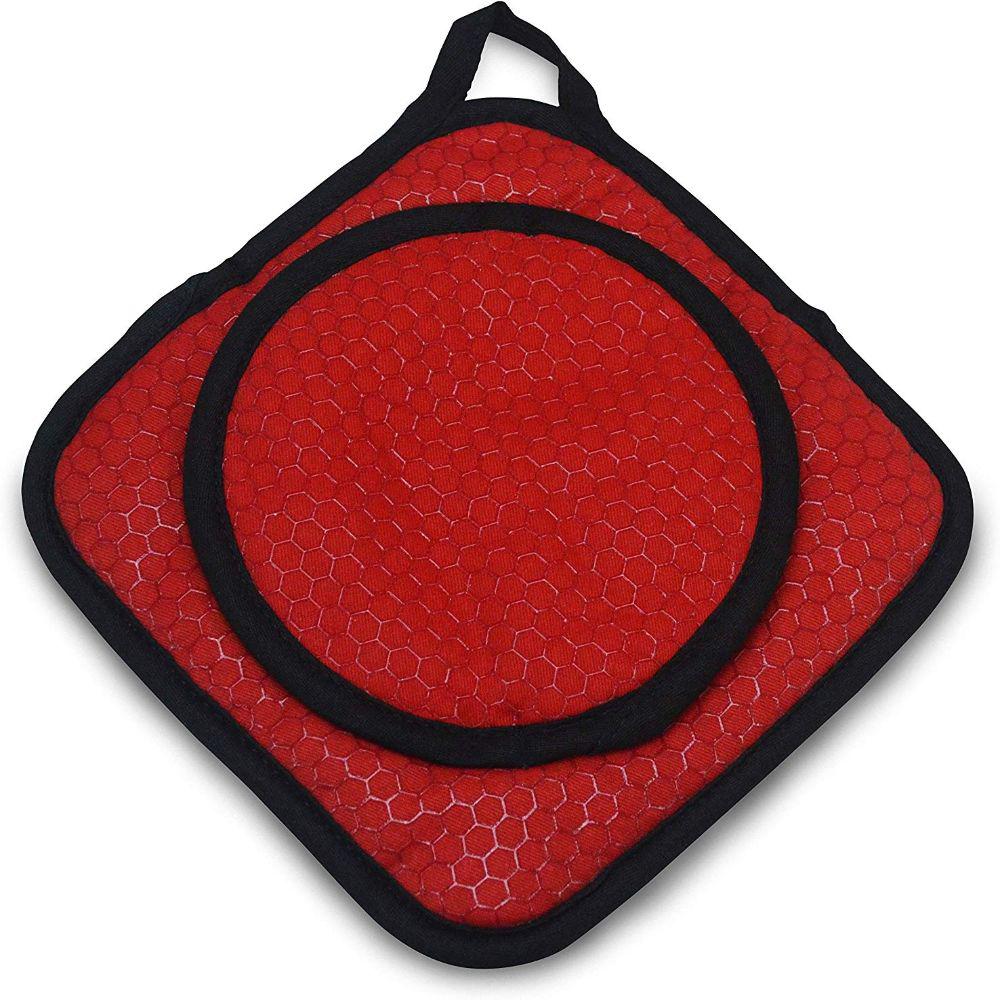 2 Hamburger Helper Hand Pot Holder Oven Mitt Quilted Red Cotton 2017 Collectible