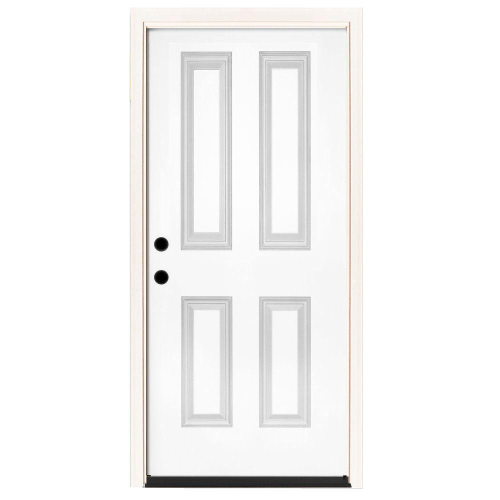 Steves & Sons 36 in. x 80 in. Premium 4-Panel Primed White Steel ...