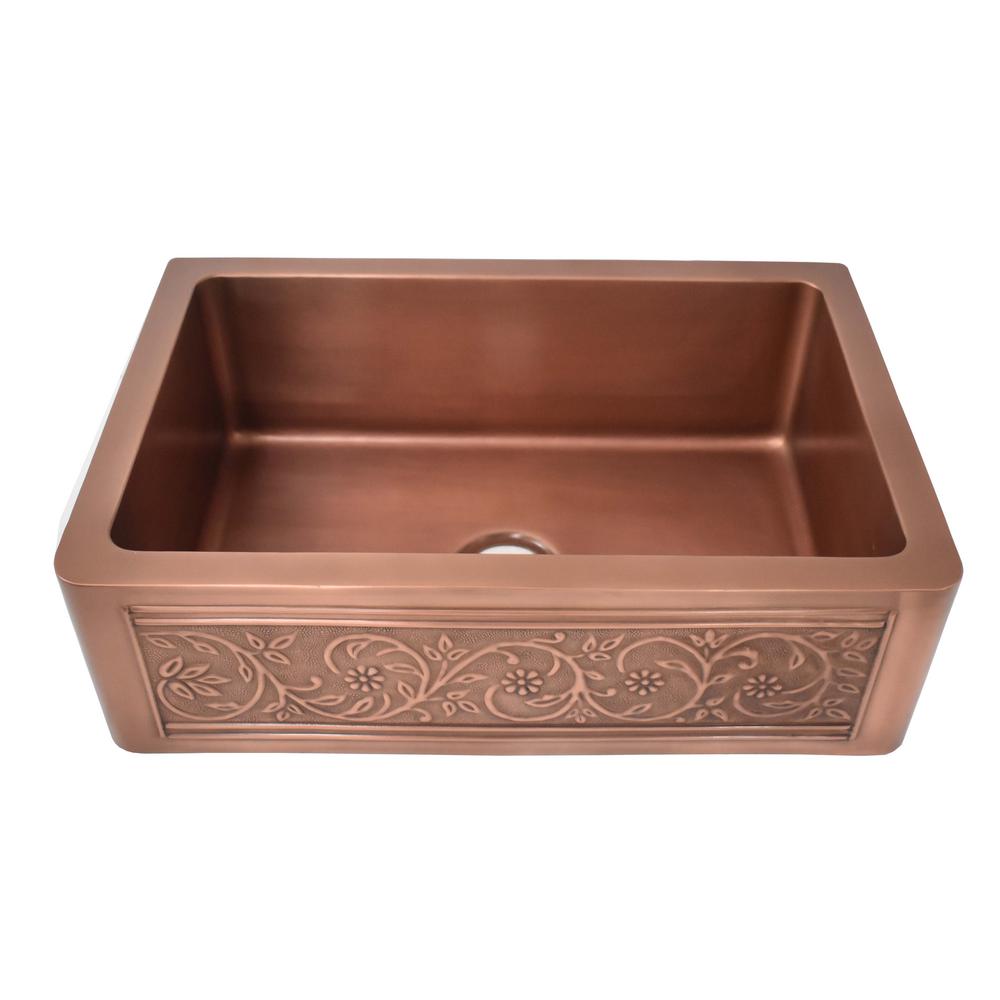 Empire Industries Versailles Farmhouse Apron Front Handmade Copper 33 In Single Bowl Kitchen Sink With Grid