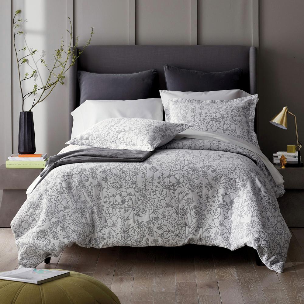 The Company Store Mystic Garden Gray Floral Cotton Full Duvet