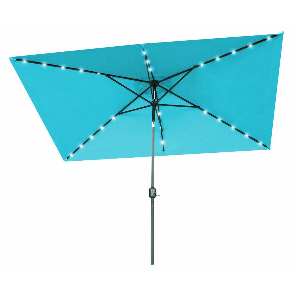 Trademark Innovations 10 Ft X 6 5 Ft Rectangular Market Solar Powered Led Lighted Patio Umbrella In Peacock Umbled Rect Pck The Home Depot