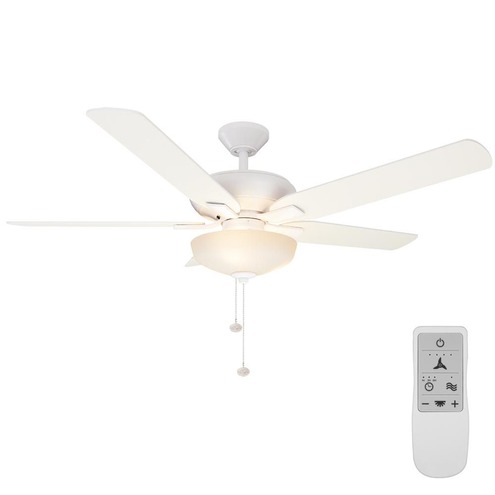 Hampton Bay Holly Springs 52 In Matte White Led Ceiling Fan With Light Kit Works With Google Assistant And Alexa