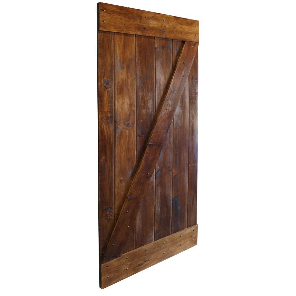 Calhome Z Series 42 In X 84 In Walnut Stained Solid Knotty Pine Wood Interior Sliding Barn Door With Hardware Kit Swd11 Ab 96 Door Diy B42b The Home Depot