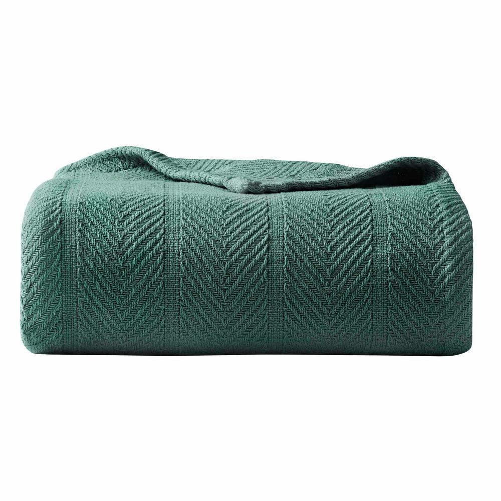 Eddie Bauer Herringbone Green Cotton Blanket, Twin USHSEE1104818 The