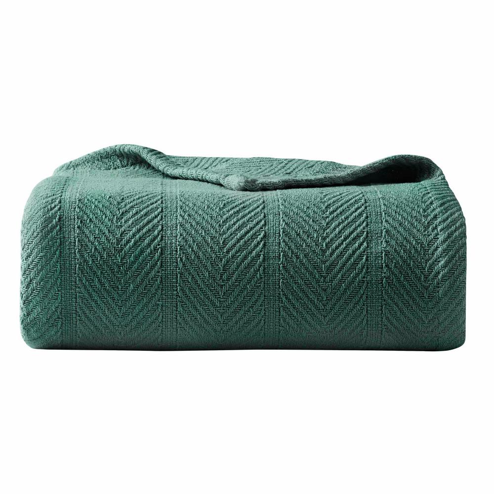 Eddie Bauer Herringbone Green Cotton Blanket, Twin ...