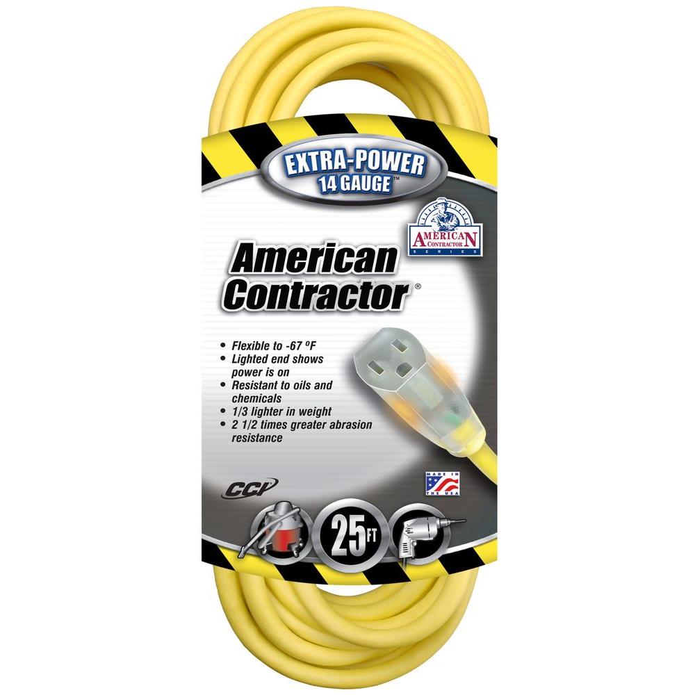American Contractor 25 ft. 14/3 SJEOW Outdoor Extension Cord with Lighted End14970002 The