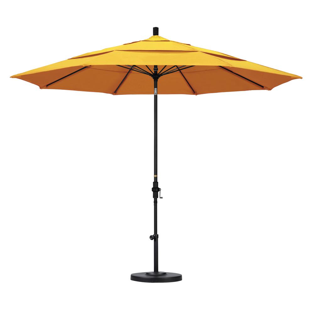 California Umbrella 11 Ft Black Aluminum Pole Market Fiberglass Collar Tilt Crank Lift Outdoor Patio Umbrella In Sunflower Yellow Sunbrella Gscuf118705 5457 Dwv The Home Depot