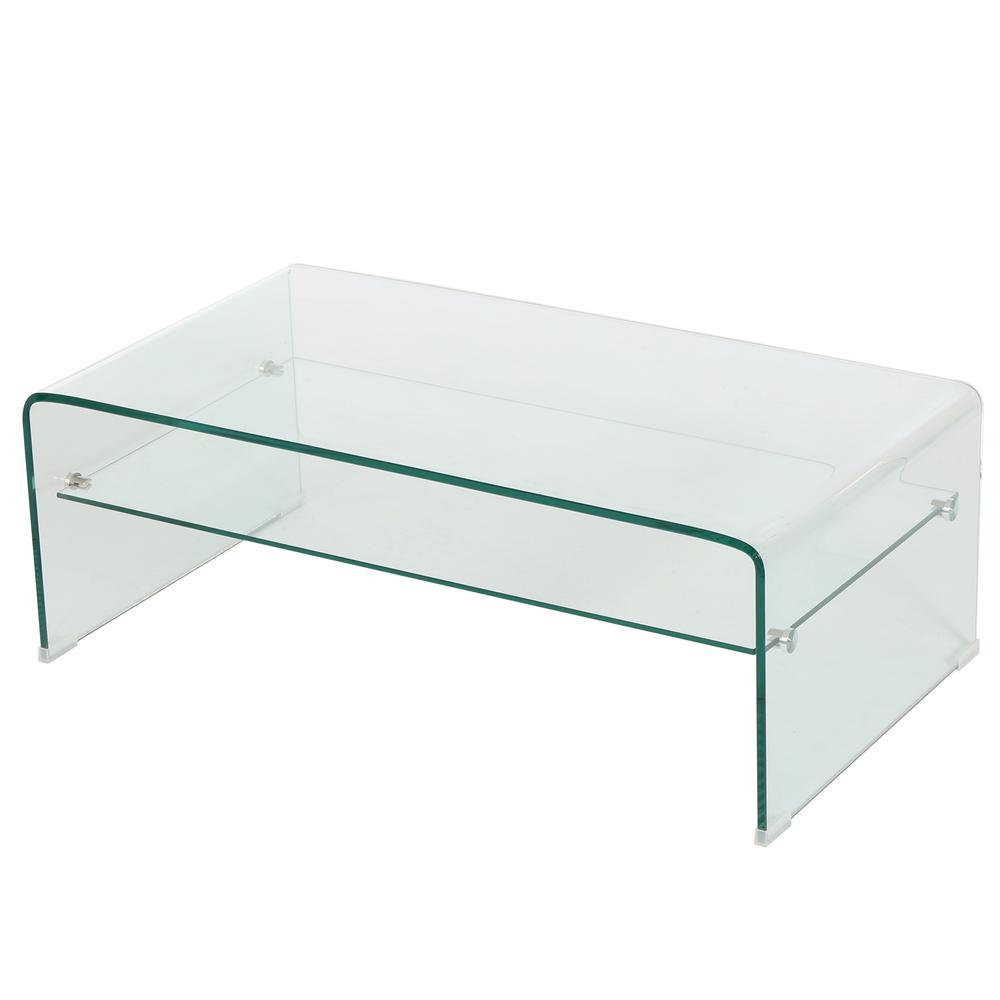 Noble House Clear Tempered Glass Rectangular Coffee Table with Shelf 296675 The Home Depot