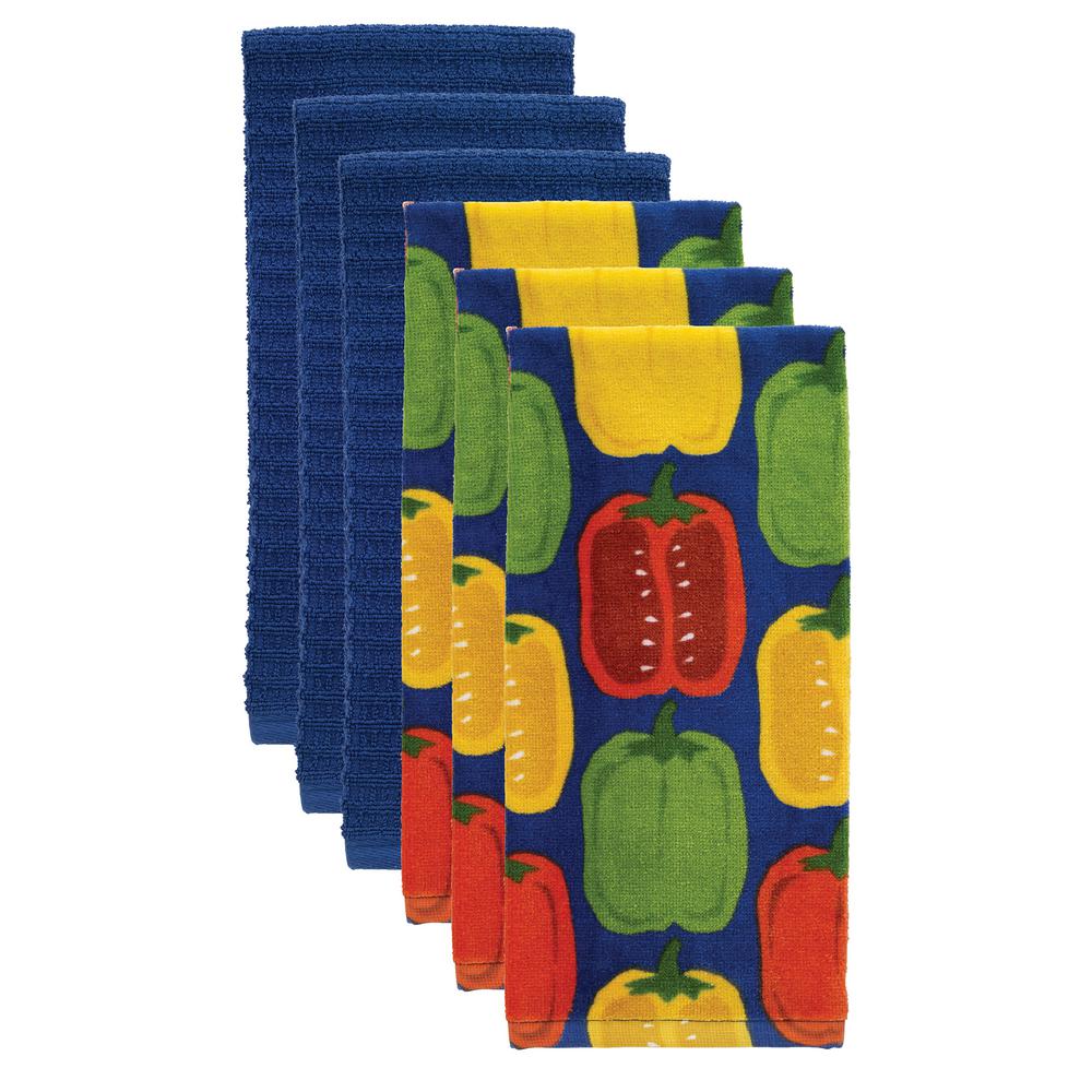 Ritz T Fal Peppers Multicolor Cotton Fiber Reactive Print And Solid Kitchen Dish Towel Set Of 6 70118 The Home Depot Ritz T Fal Peppers Multicolor Cotton