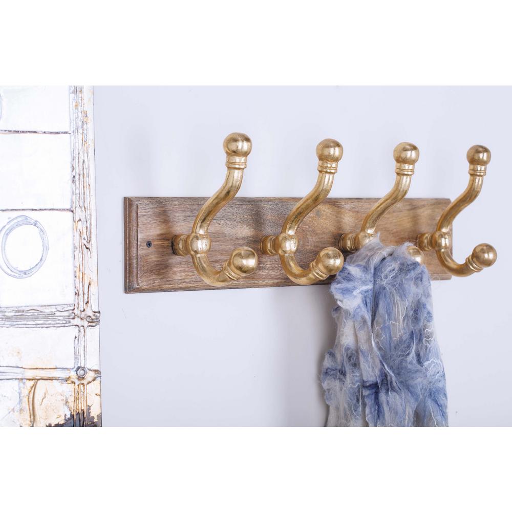 24 In X 8 Classic Wood And Gold Finished Aluminum Wall Hook