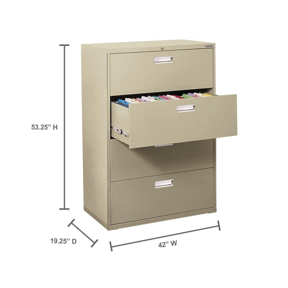 Sandusky 600 Series 53 25 In H X 42 In W X 19 25 In D 4 Drawer Lateral File Cabinet In Putty Lf6a424 07 The Home Depot