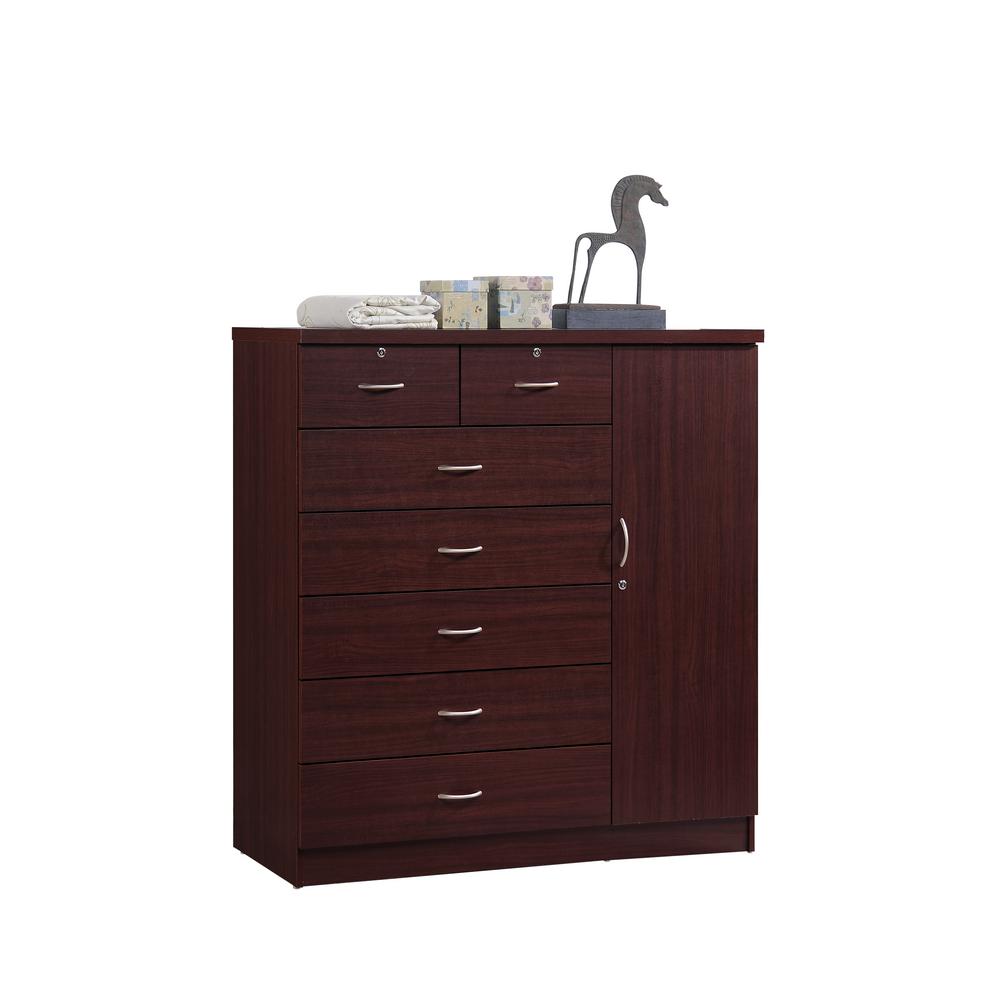 Hodedah 7 Drawer Mahogany Chest Of Drawers With Door Hi71dr