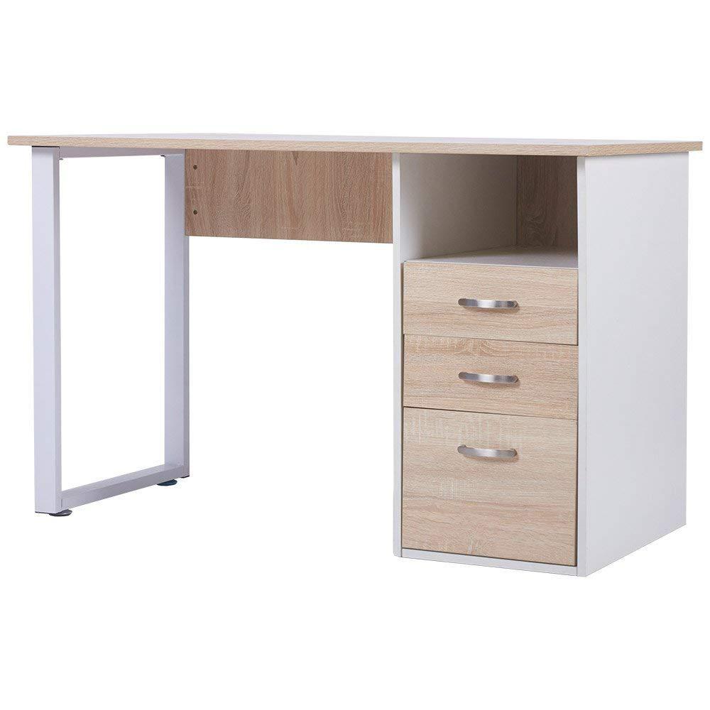 Merax Simple Design Oak Computer Desk With Cabinet And Drawers