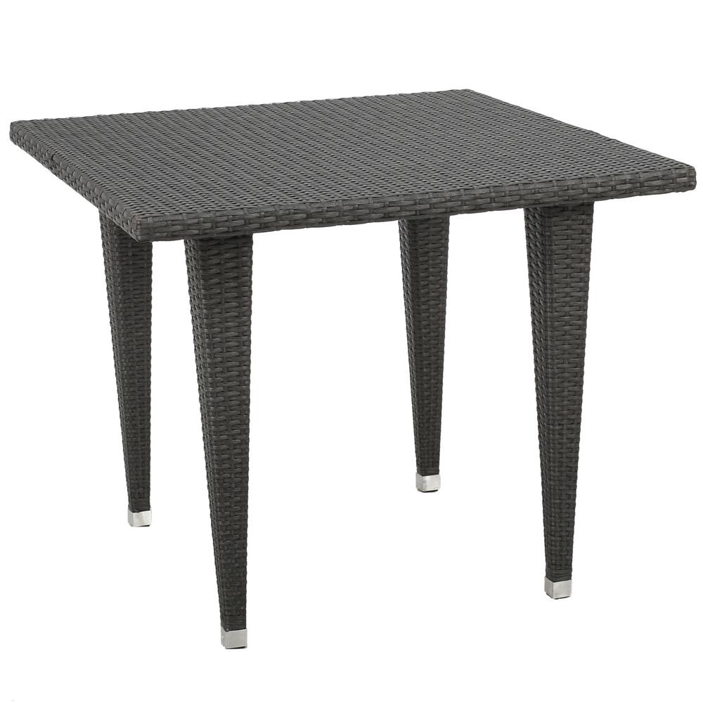 Noble House Everett Grey Square Wicker Outdoor Dining Table with Glass