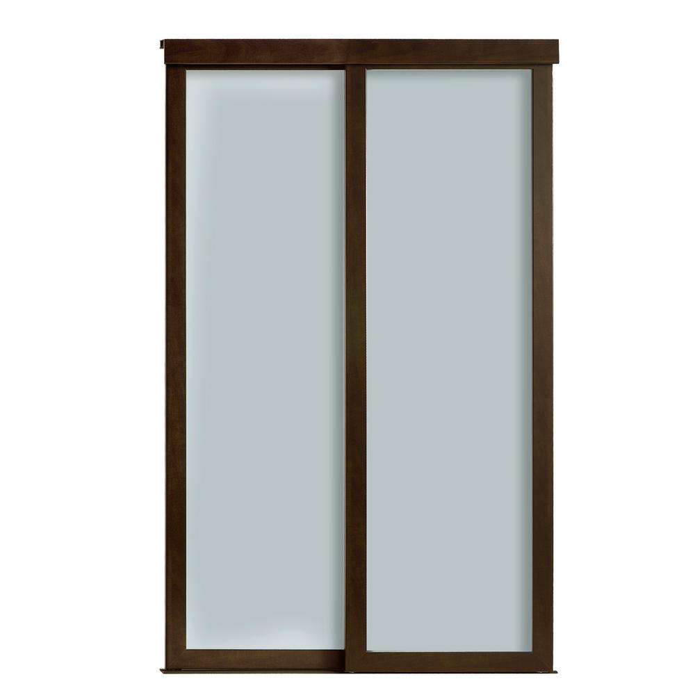 Colonial Elegance 72 In X 80 5 In 1 Lite Indoor Studio Mocha Mdf Frame And Frosted Glass Interior Sliding Closet Door