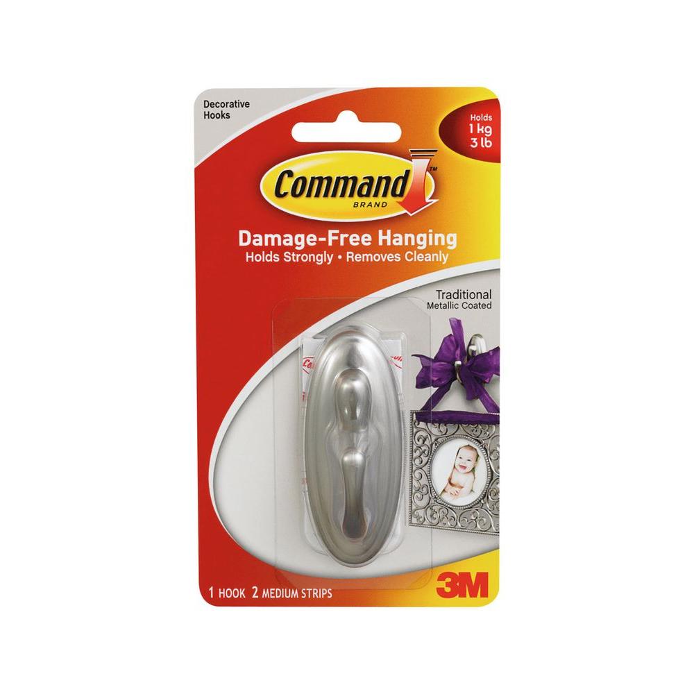 Command Medium Brushed Traditional Hook (3Piece per Pack)17051BNES The Home Depot