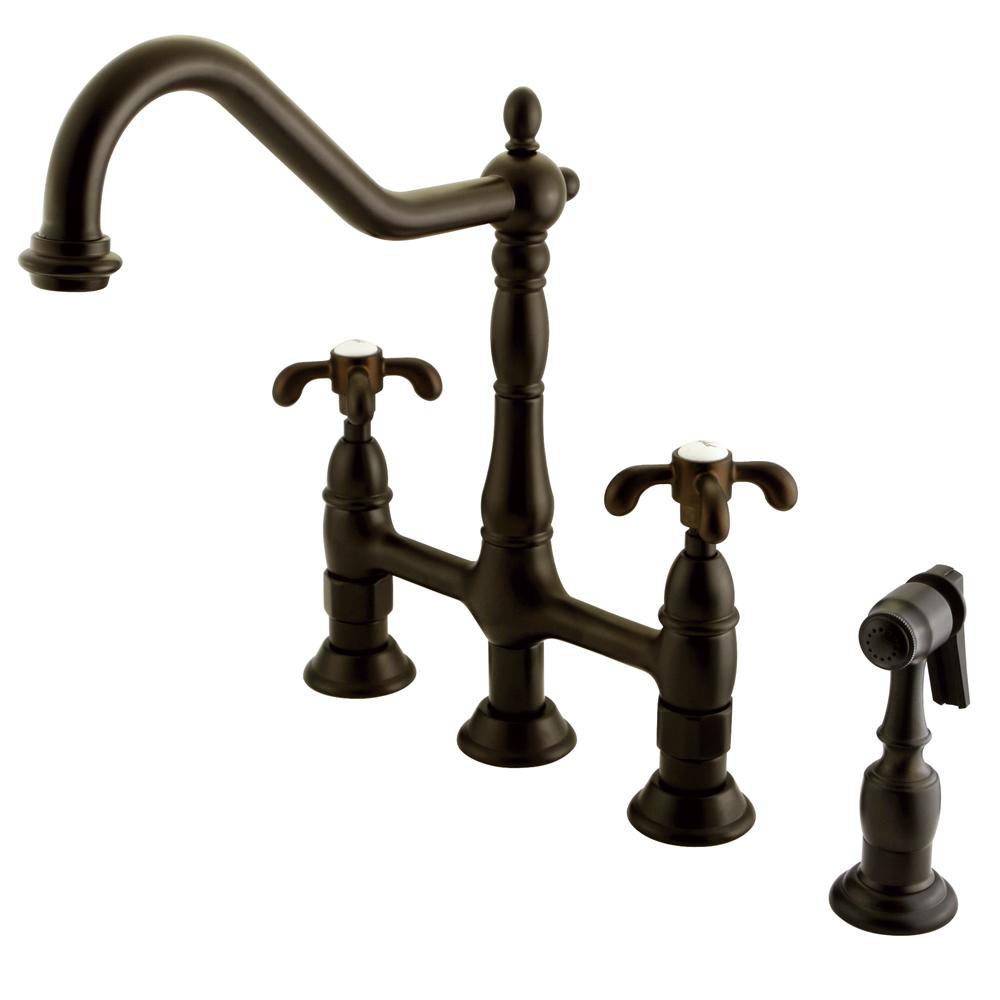 Kingston Brass Victorian Cross 2-Handle Bridge Kitchen Faucet with Side ...