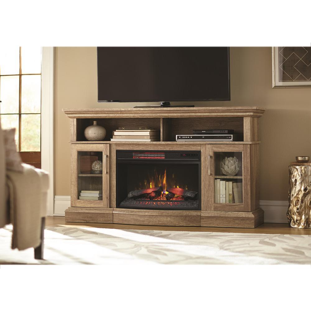 Home Decorators Collection Hawkings Point 59.5 in. Rustic TV Stand Electric Fireplace in Pine 