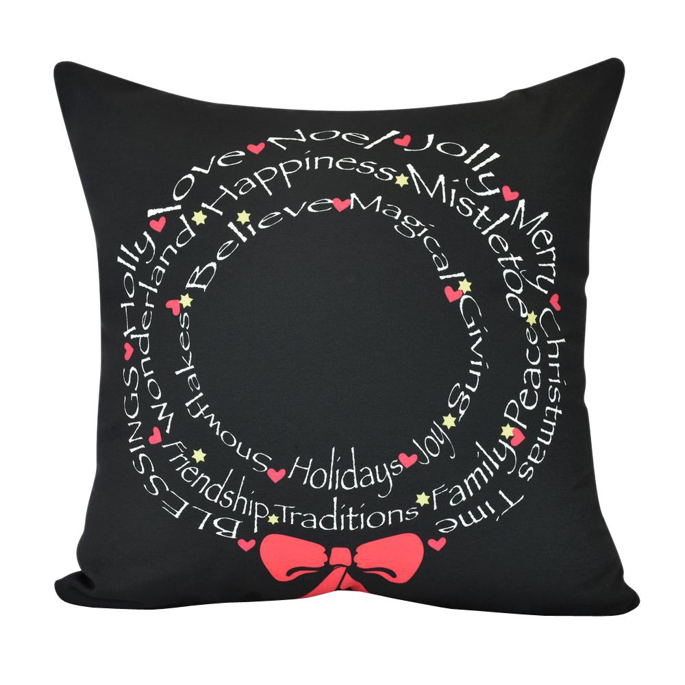 16 in. Wreath of Words Word Print Decorative PillowPHW979BK416 The