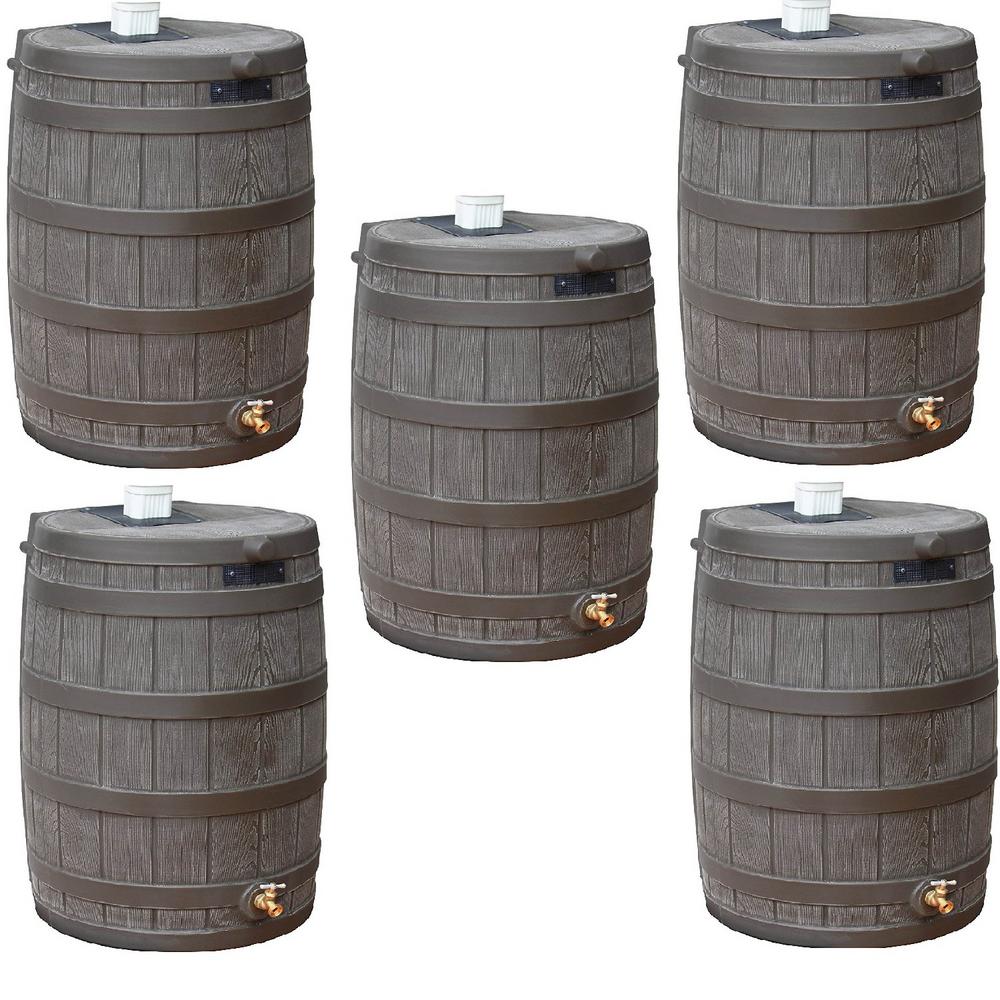 Unbranded Rain Wizard 50 Gal Plastic Rain Barrel With Brass Spigot 5 Pack 5 X Rw50 Oak The Home Depot