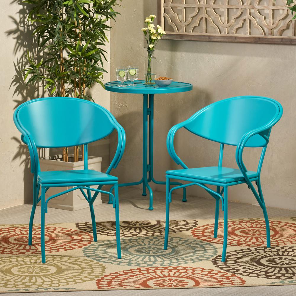 Noble House Bucknell Matte Teal Stackable Metal Outdoor ...